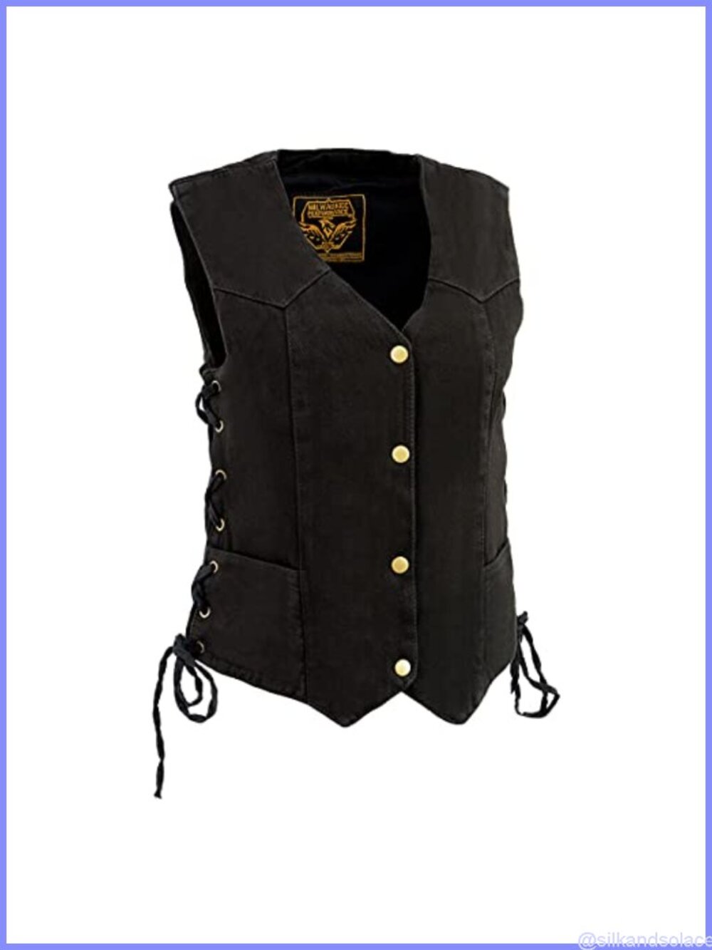 Women's 14oz Cotton Denim Motorcycle Rider Vest 4-Snap Front Sleeveless